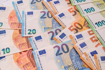 pile of different euro money. finance