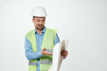 male builders blueprints builder isolated background