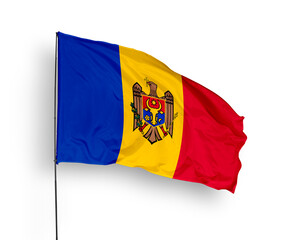 Moldova flag isolated on white background. close up waving flag of Moldova. flag symbols of Moldova. Concept of Moldova.