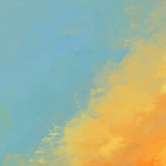 油絵抽象背景）水色とオレンジの正方形バナー　筆跡　斜め　ナチュラル　キャンバスのテクスチャ　アート
