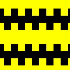 black rectangle shapes offset but still connected on a bright yellow background