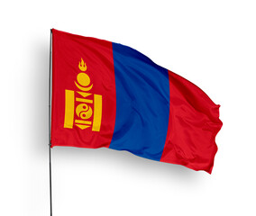 Mongolia flag isolated on white background. close up waving flag of Mongolia. flag symbols of Mongolia. Concept of Mongolia.