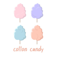 Vector set a traditional cotton candy. An icons in a flat style isolated on a white background. Sugar clouds.