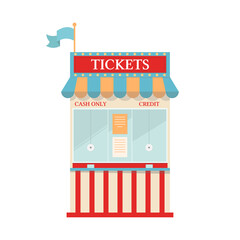 Carnival information ticket booth isolated on white background. Vector fun fair office with windows. Cartoon illustration