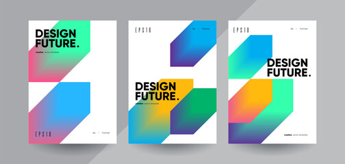 Futuristic Bauhaus brochure covers with gradient shapes. Minimalist design concept. 