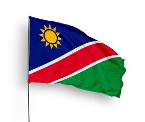 Namibia flag isolated on white background. close up waving flag of Namibia. flag symbols of Namibia. Concept of Namibia.