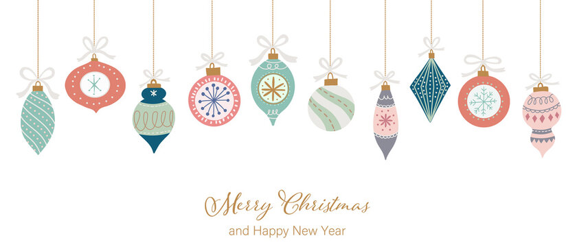 Christmas tree decorations. Christmas ornament collection vector illustration. hand drawn winter decoration set for greeting cards, invitation cards, and postcards.