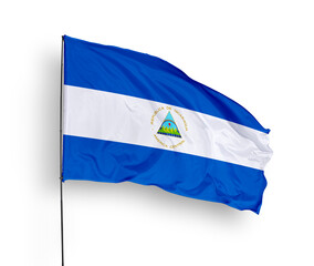 Nicaragua flag isolated on white background. close up waving flag of Nicaragua. flag symbols of Nicaragua. Concept of Nicaragua.