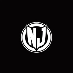 NJ Logo monogram with shield and circluar shape design tamplate