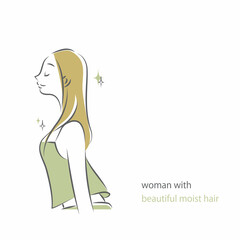 ヘアケア　美しくまとまる髪　シンプルでお洒落な女性の線画イラスト