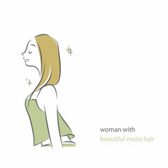 Obraz na płótnie Canvas ヘアケア　美しくまとまる髪　シンプルでお洒落な女性の線画イラスト