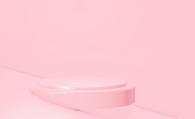 Minimal empty podium on pink background. 3d rendering