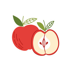 Red apple on a white background. Vector flat illustration with fruit. Organic plant food