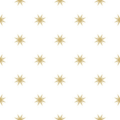 Seamless cute pattern with golden stars or sparkles on white background.