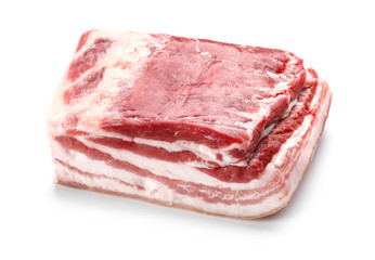 Uncooked bacon on white background