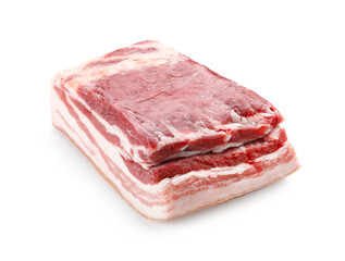 Uncooked bacon on white background