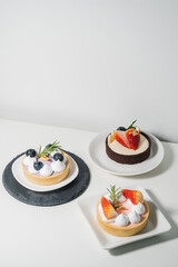 blueberry tart,Strawberry tart with cream and fresh blueberry.