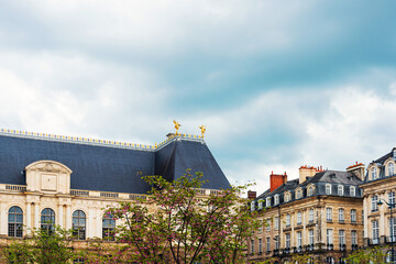 Antique building view in Old Town in Rennes, France