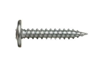 Stainless steel self-tapping screw isolated on white background.