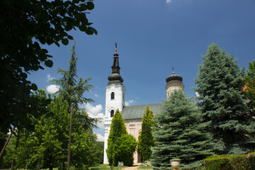 Saint mosaic in Orthodox monastery in Serbian national park Frushka Gora
