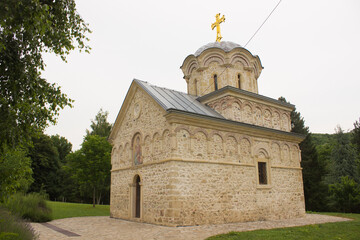 Saint mosaic in Orthodox monastery in Serbian national park Frushka Gora