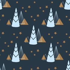 Christmas and New Year pattern. Seamless repeating simple flat pattern with Christmas tree and starss. Texture for fabric, textile, poster, card, print, invitation, wrapper
