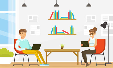 People Coworker in Office Space Working Together Vector Illustration