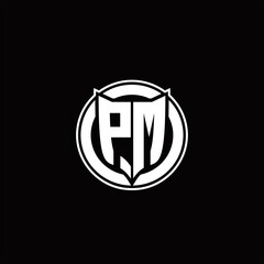 PM Logo monogram with shield and circluar shape design tamplate