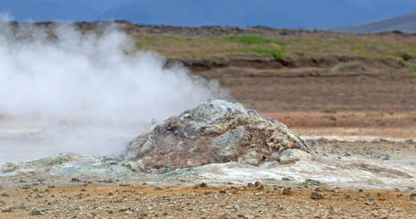 Steaming fumarole in geothermal area of Hverir, Iceland