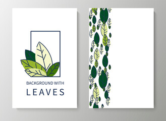 A set of posters for advertising, invitations, cards from colorful leaves. Summer background for sales, congratulations. Geometric flat design. Place for your text. Vector illustration