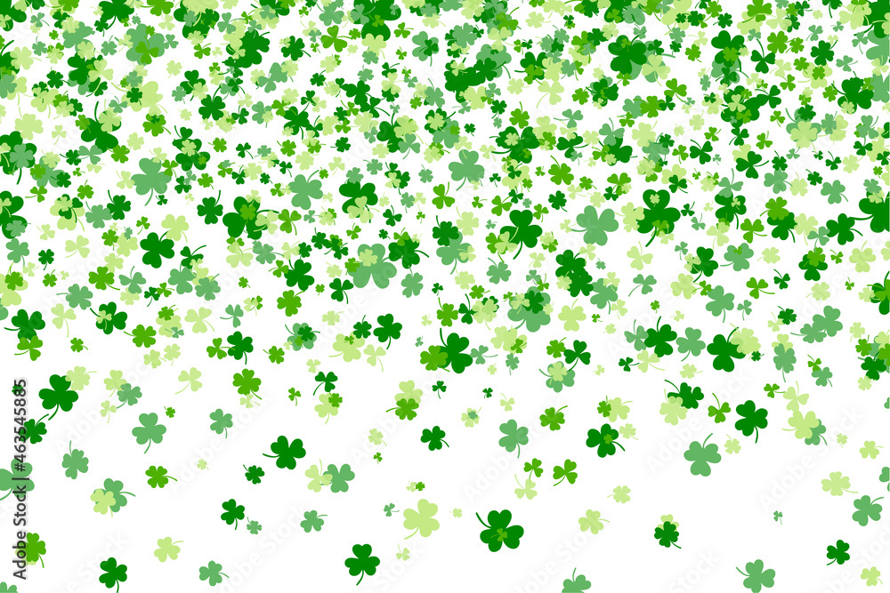 Poster shamrock or green clover leaves pattern background flat design vector illustration isolated on white