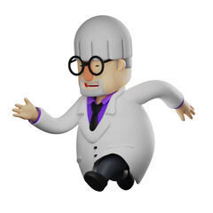 Professor 3D Cartoon Picture walk in a hurry