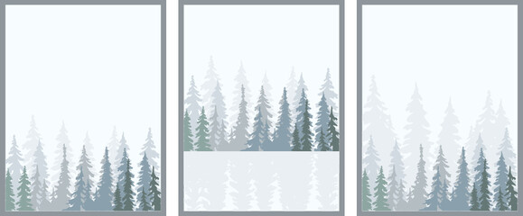 trees, spruce, christmas, trees, forest, new year, poster, coniferous forest, holidays, taiga, pines, background, winter, fairy forest, hills, mountains, postcard