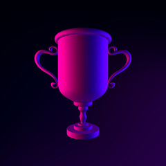 Winner neon cup icon. 3d rendering ui ux interface element. Dark glowing symbol.