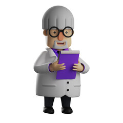 Professor 3D Illustration checking the new data