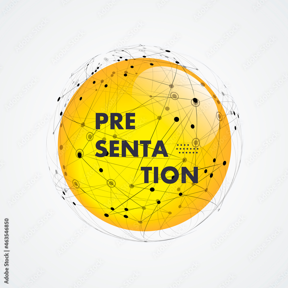 Poster Vector global mesh sphere. Abstract geometric shape with connected dots and lines. Business triangle design technology