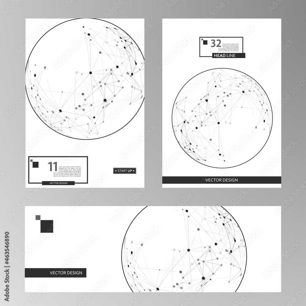 Poster Connect circle polygonal element on cover brochure. Sphere with connected lines and dots. Vector technology background