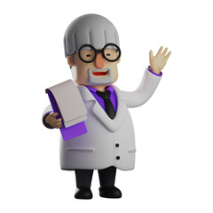 3D Professor Cartoon waving hand