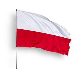 Poland flag isolated on white background. close up waving flag of Poland. flag symbols of Poland. Concept of Poland.