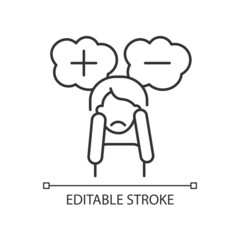 Consternation and perplexity linear icon. Mental disorder symptom. Psychological problem. Thin line customizable illustration. Contour symbol. Vector isolated outline drawing. Editable stroke