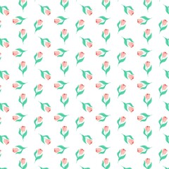 Seamless pattern with flat tulips