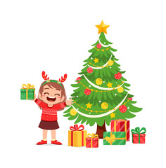 happy little girl holding present for christmas