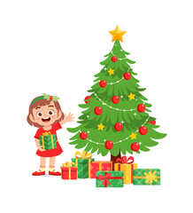 happy little girl holding present for christmas