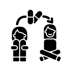 Medication for panic treatment black glyph icon. Anti anxiety pills. Mental disorder therapy. Antidepressants and sedative medicine. Silhouette symbol on white space. Vector isolated illustration