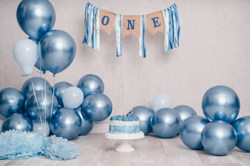 Digitaler Hintergrund für ersten Geburtstag cake smash Shooting im Studio mit Torte blau