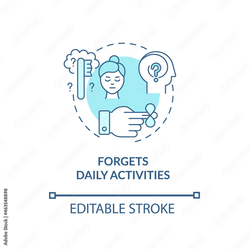Poster forgets daily activities concept icon. inattentive symptom abstract idea thin line illustration. iss