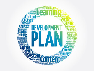 Development plan circle word cloud, business concept