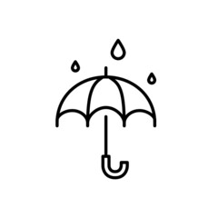 Open umbrella with rain falling down. Pixel perfect, editable stroke line art icon
