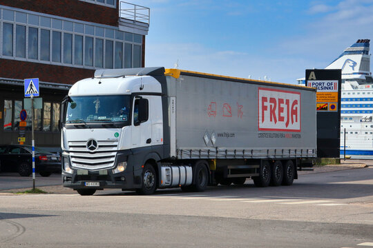 Semi Truck Exits the Cargo Area, Port of Helsinki, Finland