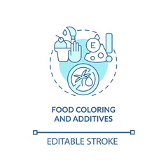 Food coloring and additives concept icon. ADHD diet abstract idea thin line illustration. Artificial food colorants consumption. Drink with dyes. Vector isolated outline color drawing. Editable stroke